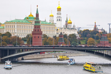 Beautiful view of the historical center of Moscow with Kremlin, Grand Palace, The Water Pump...
