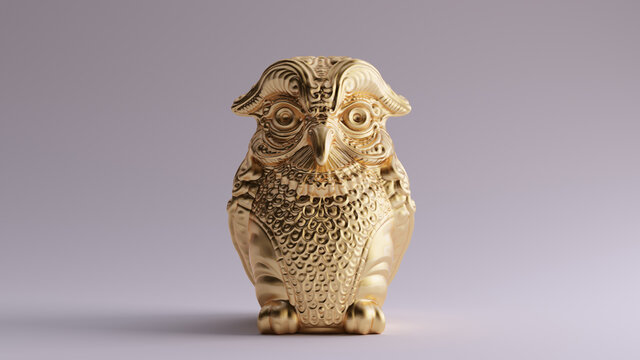 Antique Gold Owl Greek Goddess Athena's Legendary Metal Owl Bubo 3d illustration 3d render