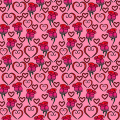 Seamless vector pattern of hearts and roses