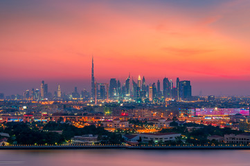 Fototapeta na wymiar Beautiful skyline of Dubai city at night in United Arab Emirates