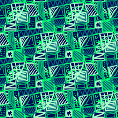 Abstract seamless vector pattern for girls, boys, clothes. Creative background with dots, geometric figures Funny wallpaper for textile and fabric. Fashion style. Colorful bright