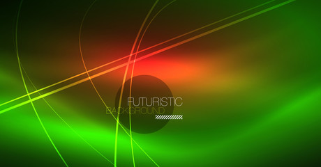 Digital technology abstract background - neon geometric design. Abstract glowing lines. Colorful techno background. Futuristic shape.