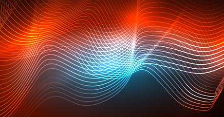 Neon lines wave background. Abstract composition