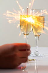 New year composition with champagne and space for text