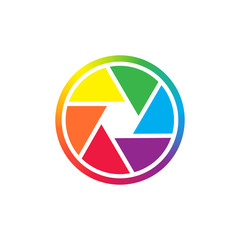 Camera shutter in primary colors spectrum. Camera shutter simple colorful vector icon.