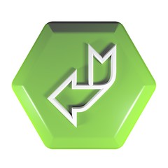 Green Hexagon push button arrow down and left - 3D rendering illustration