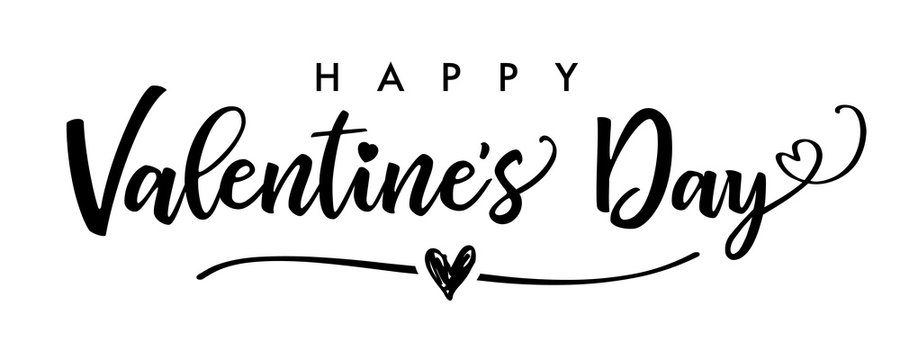 Happy Valentines Day elegant black lettering banner. Valentine luxury greeting card template with gray calligraphy text valentine`s day on white background. Vector illustration