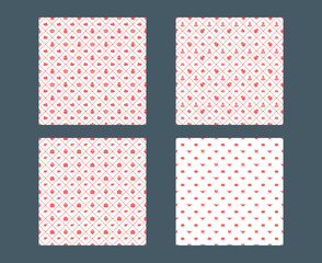 Set of Valentines Day seamless patterns. Vector texture with red romantic signs