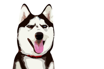 drawn illustration of a blue-eyed husky dog on a white background showing the language for logos, t-shirts