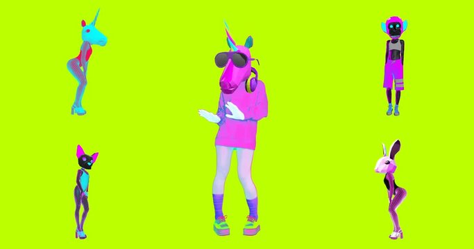 Gif animation set. Dancing funny animals. Ideal for nightclub screens and gifs.