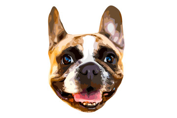 one brown emotional french bulldog on isolated background. drawn illustration for logos, t-shirts