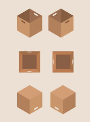 Set of cardboard boxes isolated on white background. Vector carton packaging box images