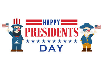 Flat design, Cute Cartoon Abraham Lincoln and George Washington, President's Day 
