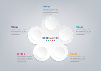 Business infographic template with 5 options circular shape