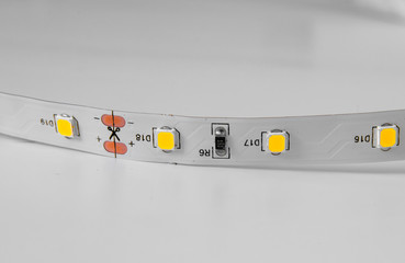 Diode strip on a white background . Led lights tape close-up
