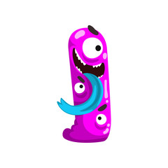 Naklejka premium Funny purple monster with its tongue out, fabulous creature cartoon character vector Illustration