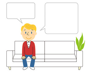 ソファーに座る男性と吹き出し