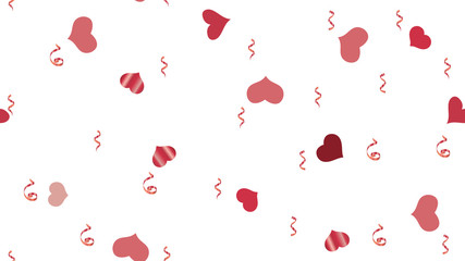 The foundation of packaging, textiles, wallpaper, banner, printing. Vector Seamless Pattern on a White Background. Scattered Red confetti. Bright Pattern of Hearts and Serpentine.