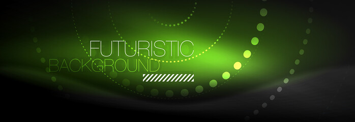 Glowing neon circle line dots, round line design, abstract style on black background. Neon abstract round circles Magic neon lights and glowing dots