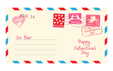 Valentine letter in envelope. Vector