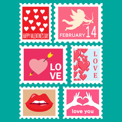 happy valentines day set postage stamps