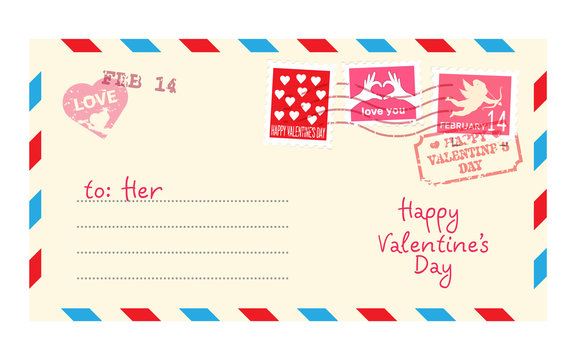 Valentine Letter In Envelope. Vector