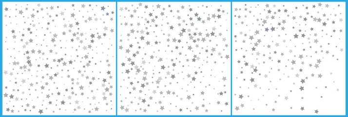 Silver star confetti celebrations. Simple festive modern design. Holiday vector. Set 3 in 1