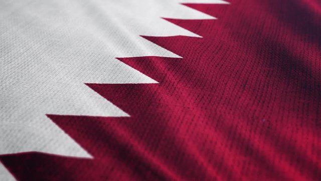 Qatar flag is waving 3D animation. Symbol of Qatar national on fabric cloth 3D rendering in full perspective.