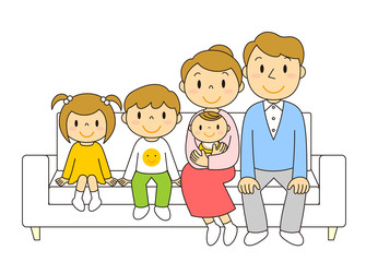 ソファーでくつろぐ5人家族