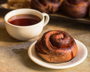 buns  with cinnamon - Cinnabon cooking process. (food background). copy space
