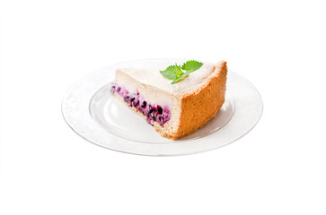 Coffee cake with blueberries on a plate isolated on white background with clipping path