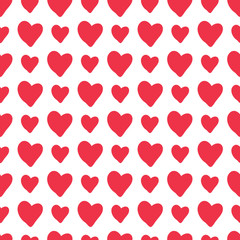 Vector hand-drawn hearts seamless pattern background in red and white. Appropriate for fabric, gift wrap, cards, for a Valentine Day, wedding, love themed projects.