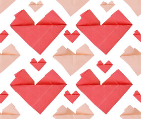 seamles background from dark and light red origami hearts