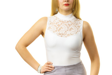 Woman wearing white top