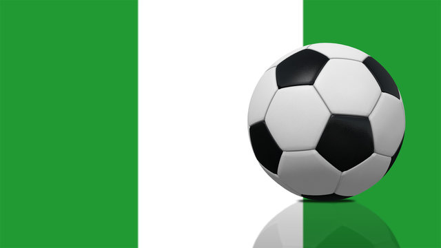 Realistic soccer ball on Nigeria flag background.