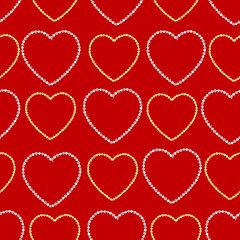 Seamless pattern with hearts on a red background.