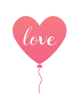 Vector love concept for Happy Valentine's Day. Flat illustration of heart balloon. Romantic helium balloon isolated on white background. Love balloon sign.