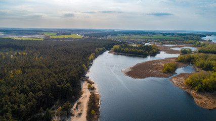 river landscape with lot of islands showed from drone 