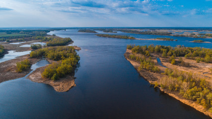 river landscape with lot of islands showed from drone 
