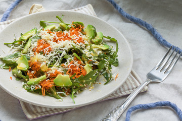 salad mix with avocado carrot, cheese and lemon juice. Detox food