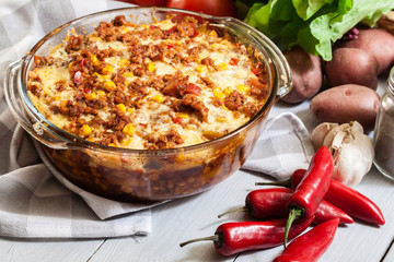 Mexican potato casserole with minced meat
