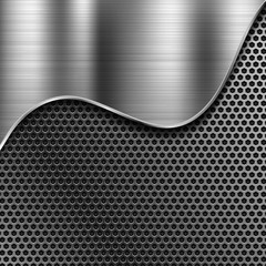 Metal perforated background with brushed steel element