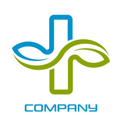 Modern logo of a medical cross with leaves