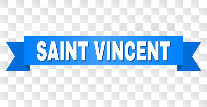 SAINT VINCENT text on a ribbon. Designed with white caption and blue tape. Vector banner with SAINT VINCENT tag on a transparent background.