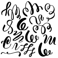 Set of hand draw elements, lines and ornaments of calligraphy brush.