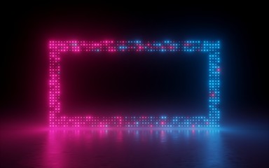 3d render, abstract background, screen pixels, glowing dots, neon light, virtual reality,...