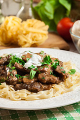 Homemade beef Stroganoff with mushrooms