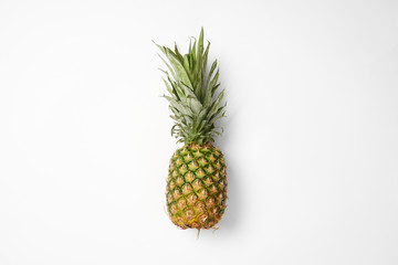 top view of raw and fresh pineapple on white background