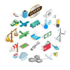 Airplane icons set. Isometric set of 25 airplane vector icons for web isolated on white background