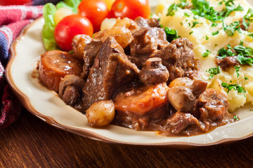Dinner or lunch with beef Bourguignon stew